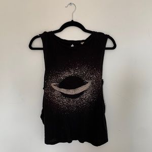 Free People Planet Me Black Saturn Print Planet Space Tank